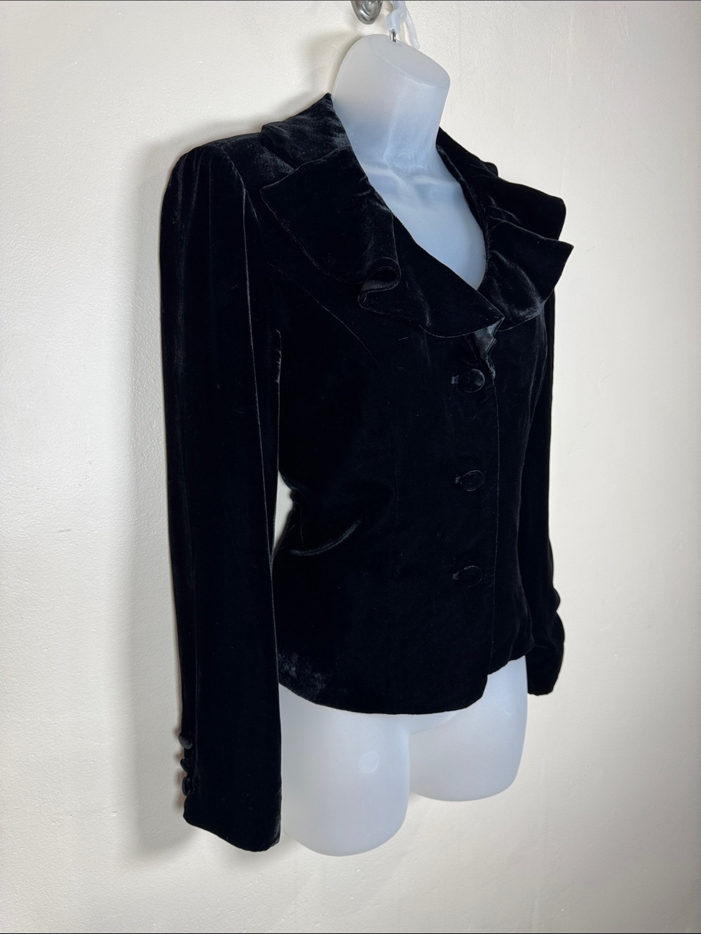 Spenser Evening Womens Black Velvet Women's Button Jacket Blazer 6 Silk Blend